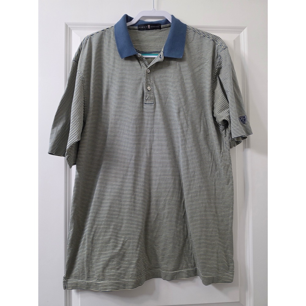 Tiger Woods Nike Golf Polo Shirt Blue Yellow Striped Mens XL